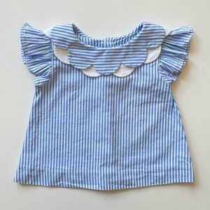 Jacadi Baby Girl Blue & White Striped Scallop Top - 1M
